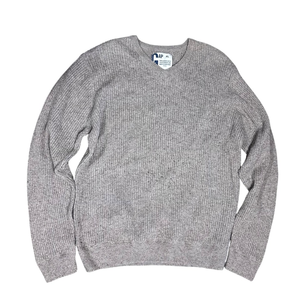 Gap Men's Sweater vintage XL beige Long Sleeve V Neck rib Knit Pullover y2k wool